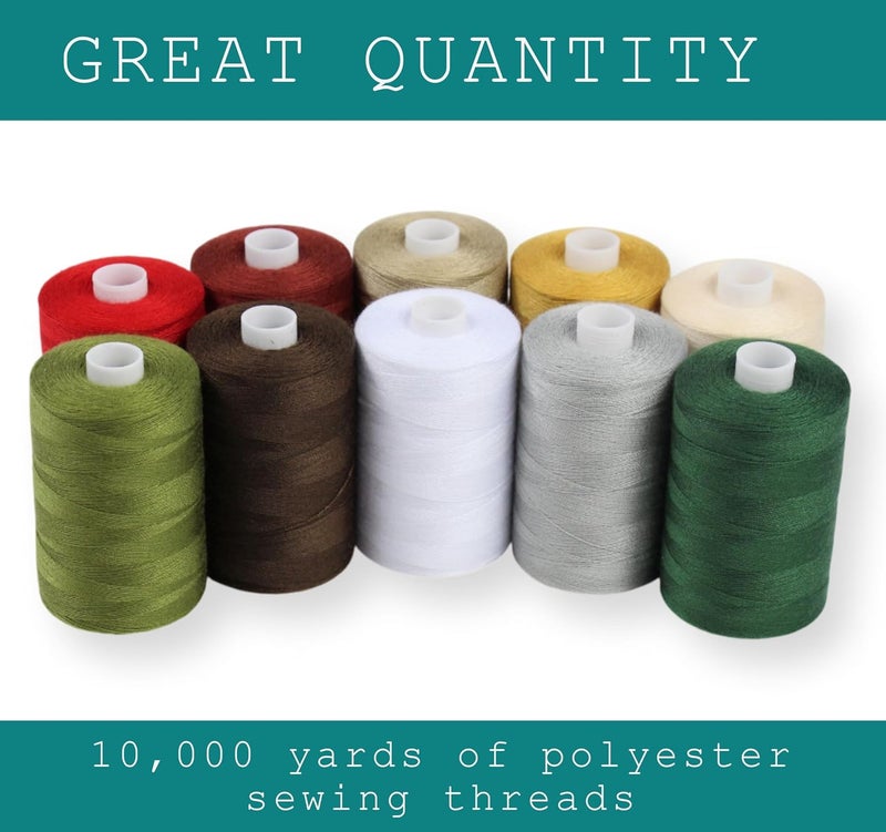 BlesSew Sewing Threads - 10 Large Spools of Polyester Thread for Hand, Quilting & Sewing Machine - Christmas and Festive Shades Colors - 1000 Yards Per Spool - Image 2